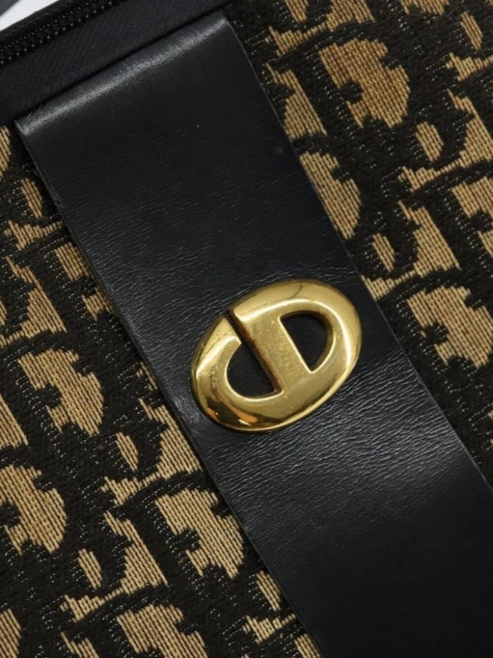 Christian Dior Trotter Canvas Shoulder Bag Navy Gold Auth - Picture 9 of 16